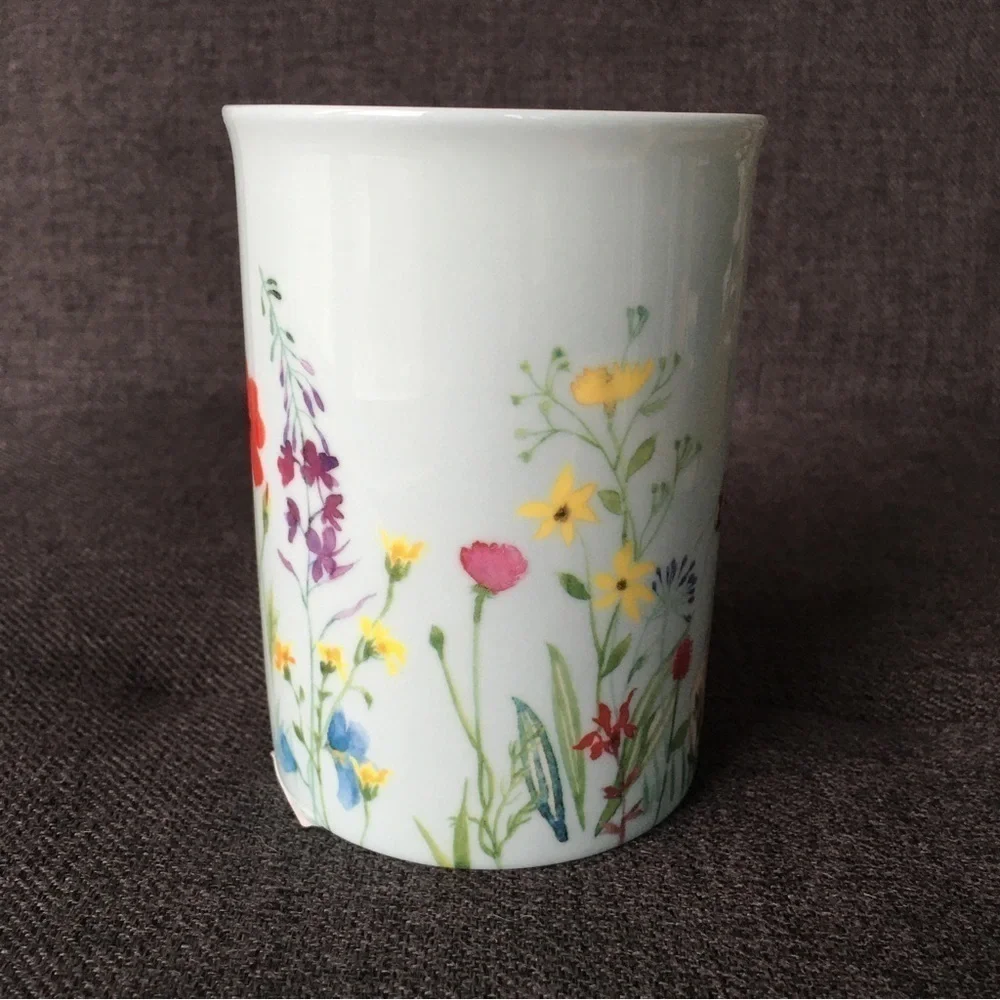 Bunny + Floral Colorful Spring Coffee, Tea Mug, Blue, White, NEW, 12 oz